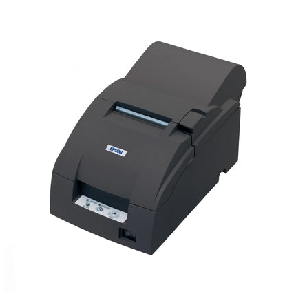 Imprimante ticket Epson TM-U220A avec port série et alimentation thermique, vue de face avec panneau de contrôle.