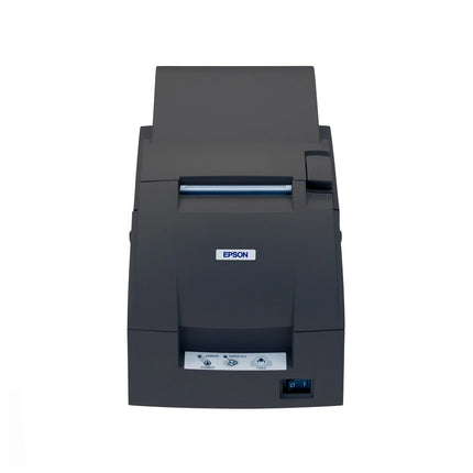 Imprimante ticket Epson TM-U220A avec port série et alimentation thermique, utilisée pour l'impression de tickets.