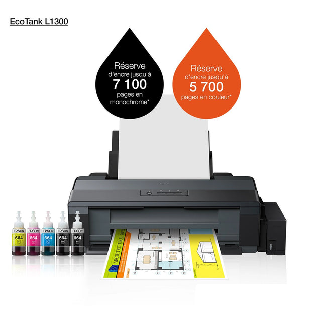 Imprimante Epson Ecotank L1300 A3+ couleur  (C11CD81403) à réservoirs rechargeables