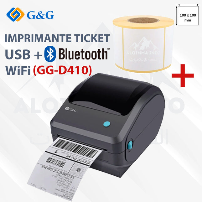 IMPRIMANTE TICKET G&G D410 USB BLUETOOTH WIFI + rouleau de 500 étiquettes 100mm*100mm offert (GG-D410)