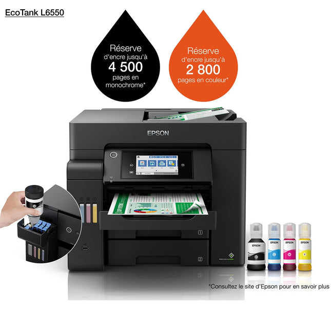 Imprimante Epson EcoTank L6550 Multifonction à Réservoirs Rechargeables (C11CJ30403)