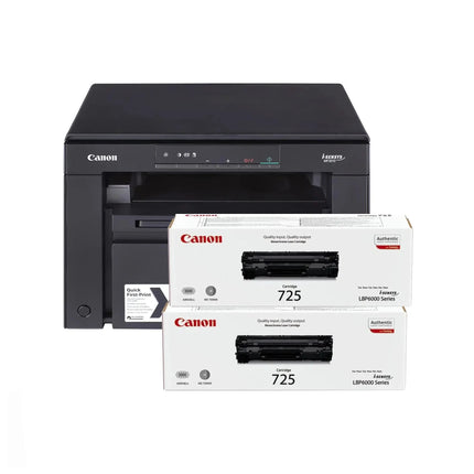 Imprimante Canon i-SENSYS Laser monochrome MF3010 avec 2 toners Canon 725, vue de face sur fond blanc