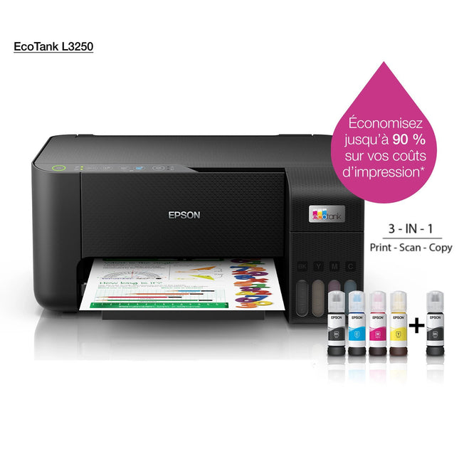 Imprimante Epson EcoTank L3250 couleur Wi-Fi  à réservoirs rechargeables (C11CJ67408)