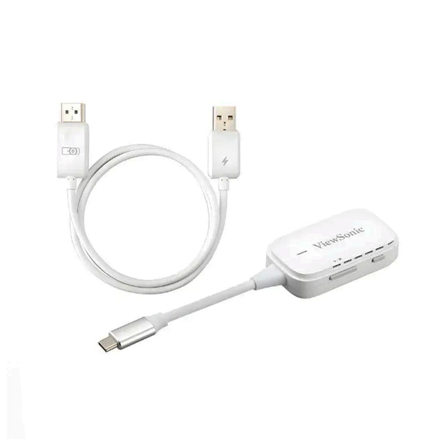 Kit de diffusion d'écran sans fil ViewSonic WPD-700 avec connecteur USB-C, affichant un écran connecté et en fonctionnement.