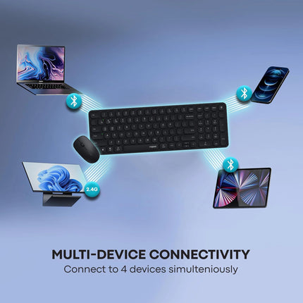 Clavier et souris sans fil Rapoo 9320M AZERTY, ensemble ergonomique pour ordinateur avec touches et bouton de souris visibles.
