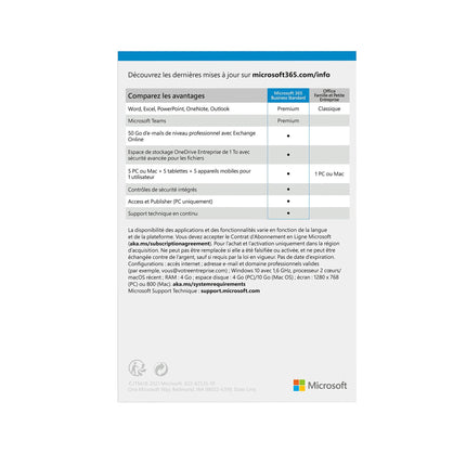 Licence Microsoft Office 365 Business Standard Français 1 Personne 1 AN (KLQ-00667)