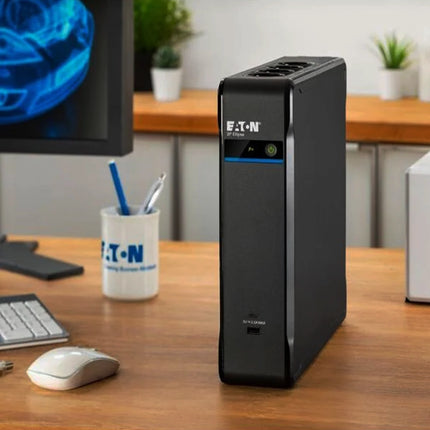 Onduleur Eaton 1700VA 1040W avec prise USB, modèle Elipse, protection contre les coupures d'électricité, conçu pour la sécurité.