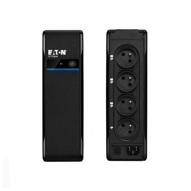 Onduleur Eaton 3P 550VA 330W Ellipse FR, vue de face avec écran et connectiques visibles.