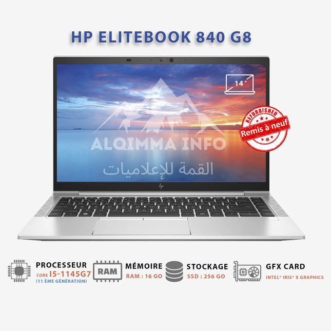 ORDINATEUR PORTABLE HP EliteBook 840 G8 Core i5-1145G7 11 ème I 16Go I 256Go SSD I 14″ IPS Full HD [Remis à Neuf]