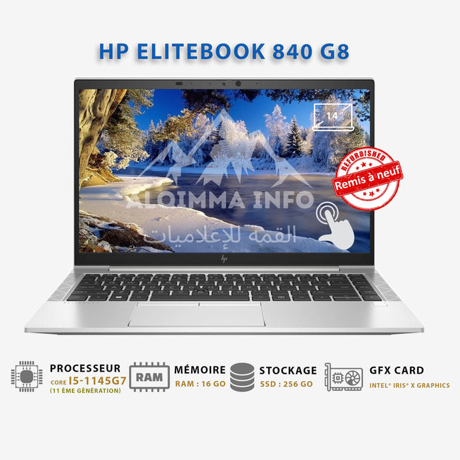 ORDINATEUR PORTABLE HP EliteBook 840 G8 Core i5-11 ème I 16Go I 256Go SSD I 14″ IPS Full HD - Tactile [Remis à Neuf]
