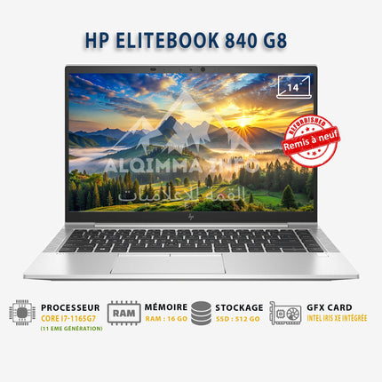 ORDINATEUR PORTABLE HP EliteBook 840 G8 Core i7-1165G7- 11 ème I 16GB I 512GB SSD I 14″ [Remis à Neuf]