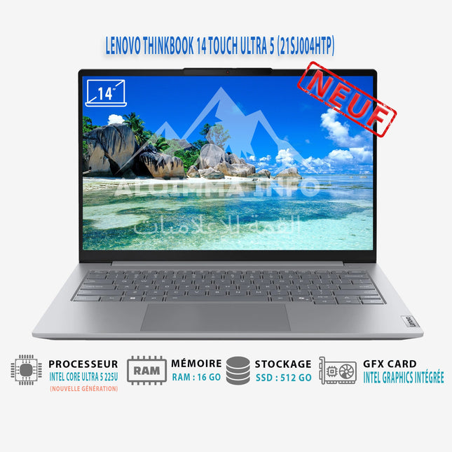 Ordinateur portable Lenovo ThinkBook 14 Touch Ultra avec 16 Go de RAM, SSD 512 Go, écran tactile et système FreedOS.