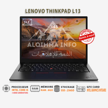 ORDINATEUR PORTABLE LENOVO THINKPAD L13 I5 10EME 256GO SSD 8GO RAM REMIS A NEUF