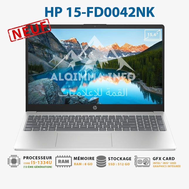 Ordinateur portable Hp 15-fd0042nk i5-1334U 8 Go 512 Go SSD 15.6 pouces (9D6W0EA)