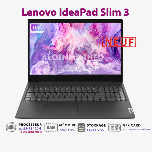 ORDINATEUR PORTABLE LENOVO IdeaPad Slim 3 i5-13420H 15,3" FHD 8GB 512GB SSD FREEDOS LUNA GREY
