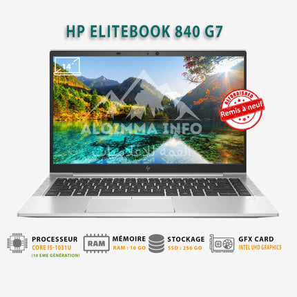 Ordinateur Portable HP EliteBook 840 G7 I Core i5-1031U-10 ème I 16Go I 256Go SSD I 14″ [Remis à Neuf]