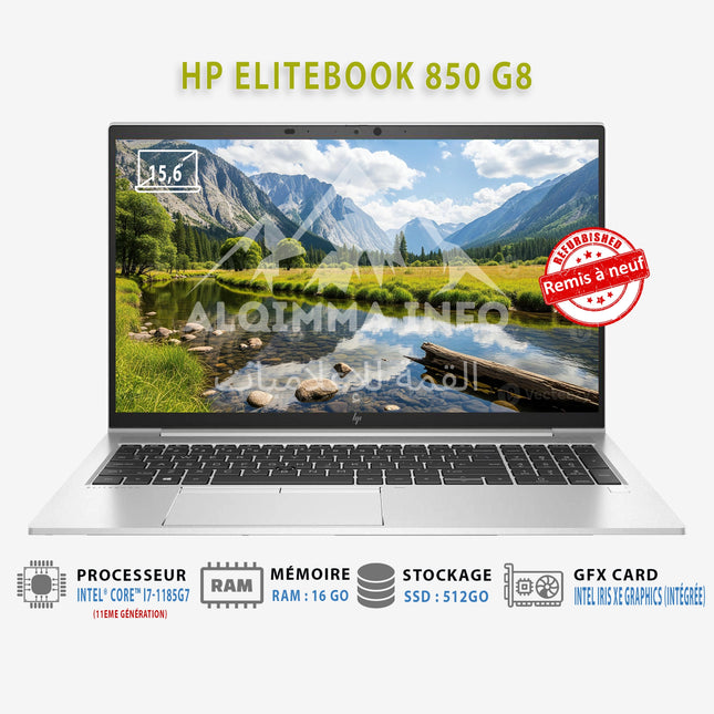 Ordinateur Portable HP Elitebook 850 G8 Intel Core i7-1185G7 SSD 512GB RAM 16GB 15 pouces (Remis à Neuf)