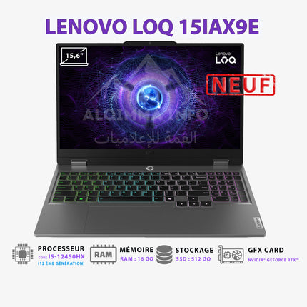 Ordinateur Portable Gaming Lenovo LOQ 15IAX9E – Intel Core i5 12ᵉ Gen, Écran 15,6″, Haute Performance – 83LK006SFE