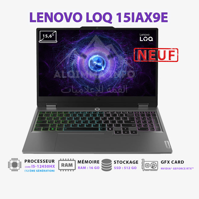 Ordinateur Portable Gaming Lenovo LOQ 15IAX9E – Intel Core i5 12ᵉ Gen, Écran 15,6″, Haute Performance – 83LK006SFE