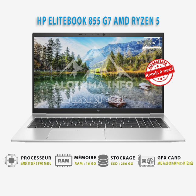 Ordinateur Portable HP EliteBook 855 G7 AMD Ryzen 5 PRO 16 Go RAM 256 Go SSD 15.6″ (4650U) REMIS A NEUF