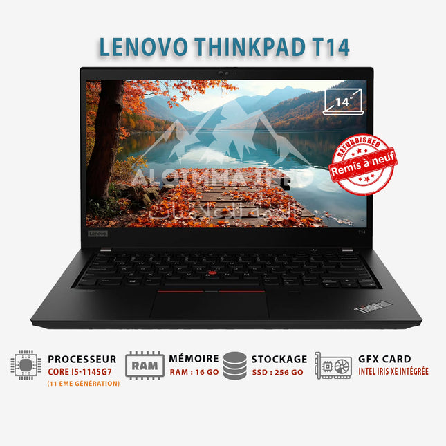 Ordinateur portable Lenovo THINKPAD T14 CORE i5-1145G7- 11ème 16GB 256GB SSD 14" (Remis à neuf)