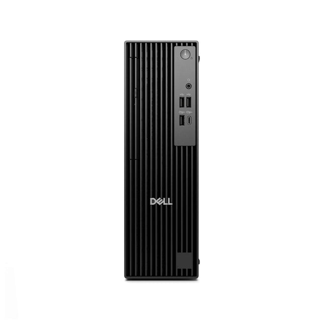 Ordinateur de bureau Dell Slim QCS1250 Ultra avec processeur 5-235, 16 Go RAM, SSD 512 Go, Ubuntu noir, vue de face.