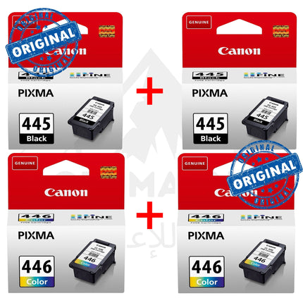 Pack 2 Cartouches d'encre 445 Noires + 2 Cartouches 446 Couleurs Canon Originales