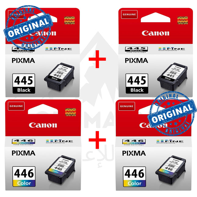Pack 2 Cartouches d'encre 445 Noires + 2 Cartouches 446 Couleurs Canon Originales