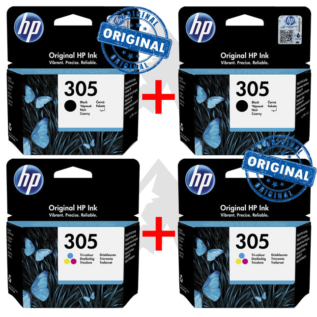 Pack 2 Cartouches Noires 305 + 2 Cartouches Couleur 305  HP Originales