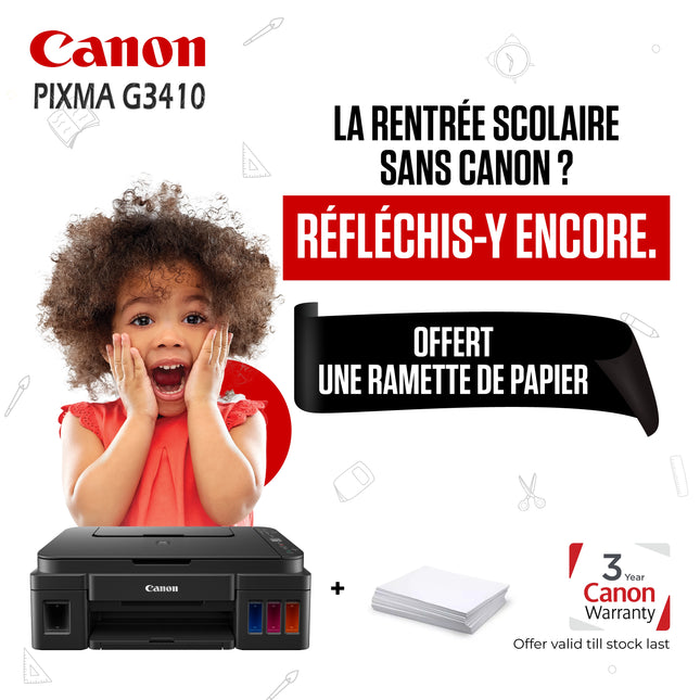 Imprimante Canon MegaTank G3410 Couleur Wi-Fi + Ramette de papier A4 (2315C009AB)