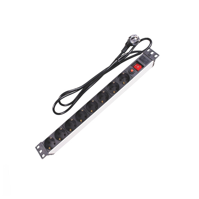 Rallonge d'armoire interne PDU avec 8 ports pour alimentation électrique, image montrant la rallonge connectée et ses ports.