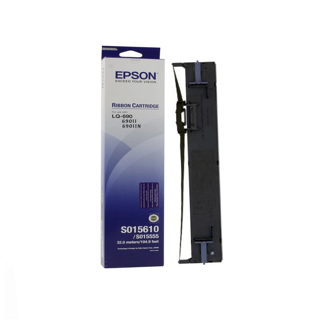 Ruban Epson S015610 LQ-690 noir pour imprimante, enroulé dans son emballage, image claire du produit.