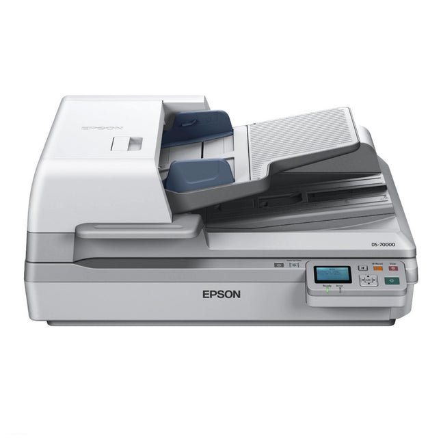 Scanner Epson DS-70000N Workforce A3, vue de face montrant le scanner professionnel avec panneau de contrôle.