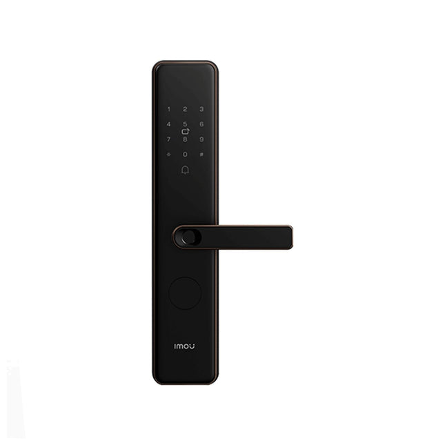 Serrure connectée IMOU K1 avec Wi-Fi, empreinte digitale, code, finition noir or, serrure intelligente moderne.
