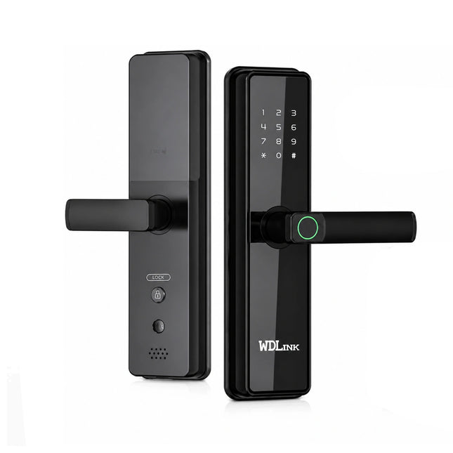 Serrure intelligente WDLINK WD04 noire, serrure électronique avec clavier numérique et système de sécurité avancé.