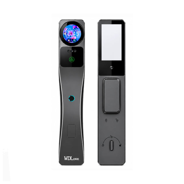 Serrure intelligente WDLINK WD30AI avec caméra, reconnaissance faciale et mot de passe pour sécurité à domicile.
