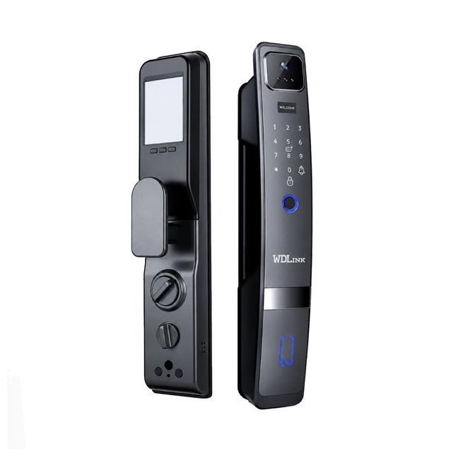 Serrure intelligente WDLINK WD20P avec caméra de reconnaissance faciale et sécurité par mot de passe.