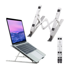 Support pour ordinateur portable en aluminium, repliable et réglable, compatible avec PC et tablette, accessoire pratique et léger.