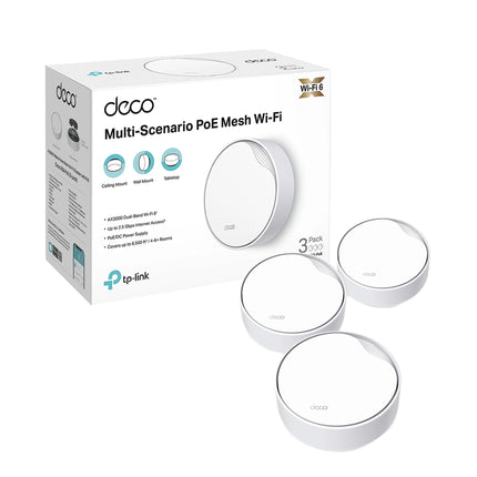 Système WiFi 6 Mesh TP-Link Deco X50 POE, pack de 3 routeurs pour couverture WiFi rapide et fiable.
