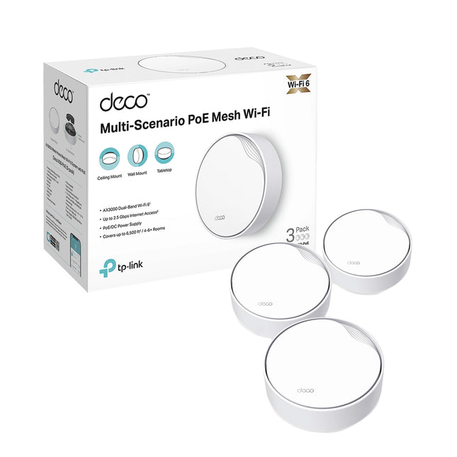 Système WiFi 6 Mesh TP-Link Deco X50 POE, pack de 3 routeurs pour couverture WiFi rapide et fiable.