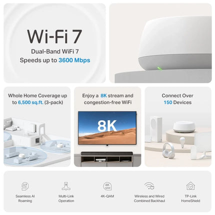 Système WiFi 7 Mesh TP-Link Deco BE-22 BE3600 en pack de 3, appareils connectés pour réseau domestique performant