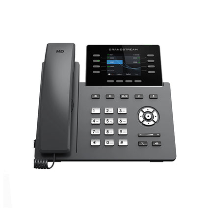 Téléphone fixe professionnel Grandstream GRP2624 avec 8 lignes, 4 comptes SIP, PoE, Wi-Fi et Bluetooth, écran couleur.