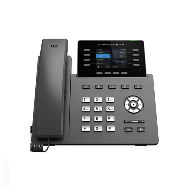 Téléphone fixe professionnel Grandstream GRP2624 avec 8 lignes, 4 comptes SIP, PoE, Wi-Fi et Bluetooth, écran couleur.