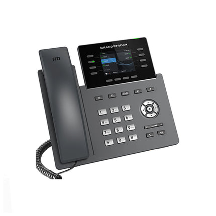 Téléphone fixe professionnel Grandstream GRP2624 avec 8 lignes, 4 comptes SIP, PoE, WiFi et Bluetooth, écran couleur.