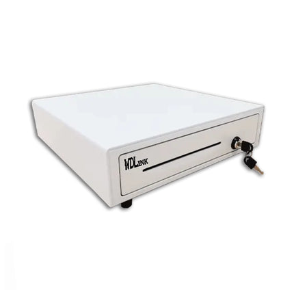 Tiroir caisse WDLINK WB4080 blanc pour caisse enregistreuse, 24V, capacité 4 billets, 8 pièces, poids 6,5 kg
