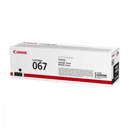 Toner original Canon 067 Noir, cartouche d'encre noire pour imprimante Canon, vue du produit sur fond blanc.