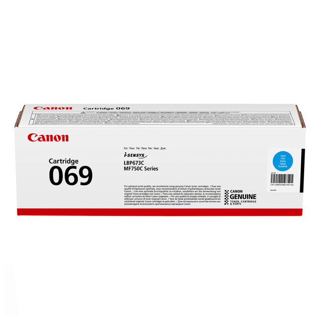Cartouche de toner original Canon 069 Cyan, cartouche d'encre pour imprimante couleur, compatible avec imprimantes Canon.