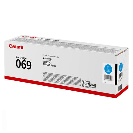 Toner original Canon 069 cyan, cartouche d'encre pour imprimante Canon, emballage et cartouche visible.