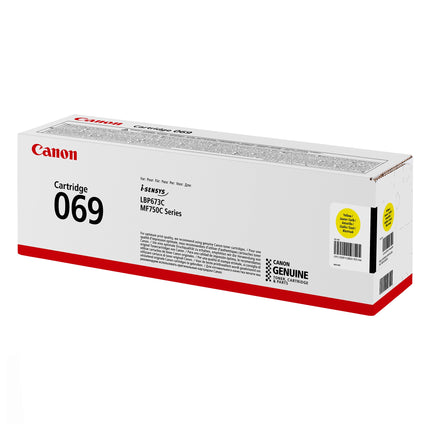 Cartouche de toner original Canon 069 Jaune pour imprimante, emballage blanc avec logo Canon visible.