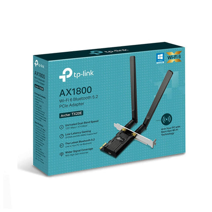Carte réseau TP-LINK Archer TX20E avec adaptateur Wi-Fi 6 AX1800 et Bluetooth 5.2, connectivité sans fil rapide.